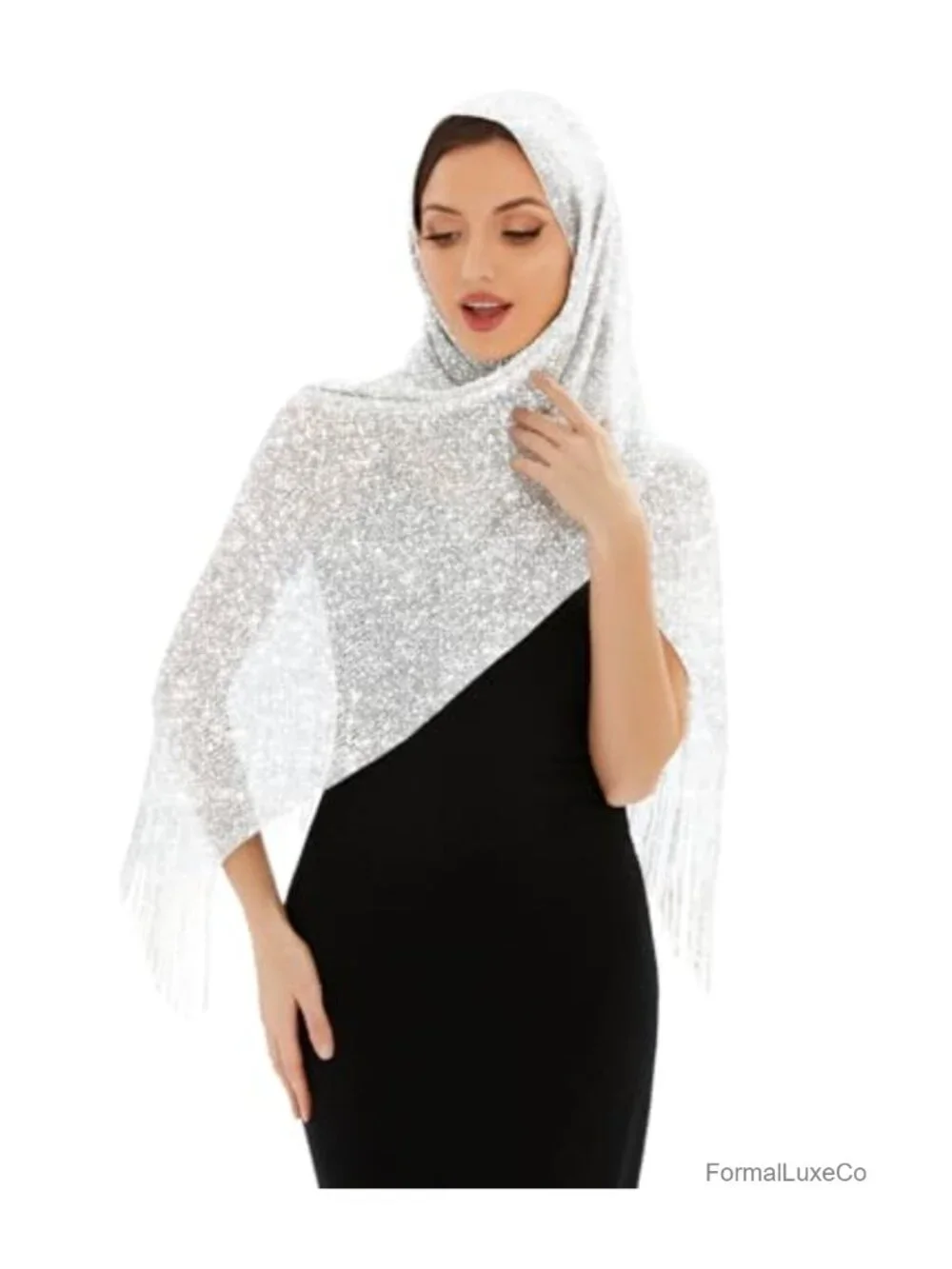 Metallic Shawl Wrap with Buckle for Evening Party Wedding